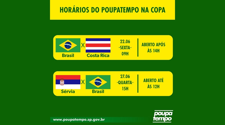 Horário da Prefeitura durante jogos do Brasil na Copa do Mundo