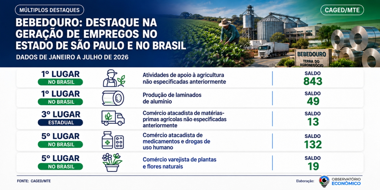 Bebedouro se destaca na geração de empregos em diferentes atividades econômicas