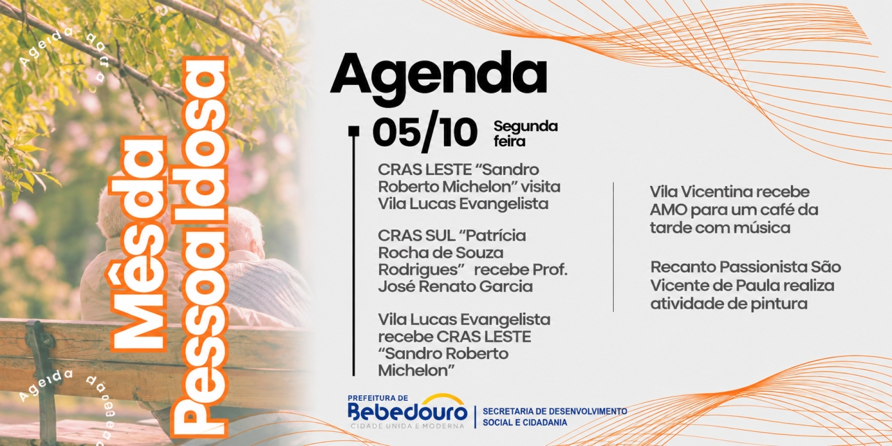 Secretaria de Desenvolvimento Social e Cidadania promove programação no mês do idoso na segunda-feira (05/10)