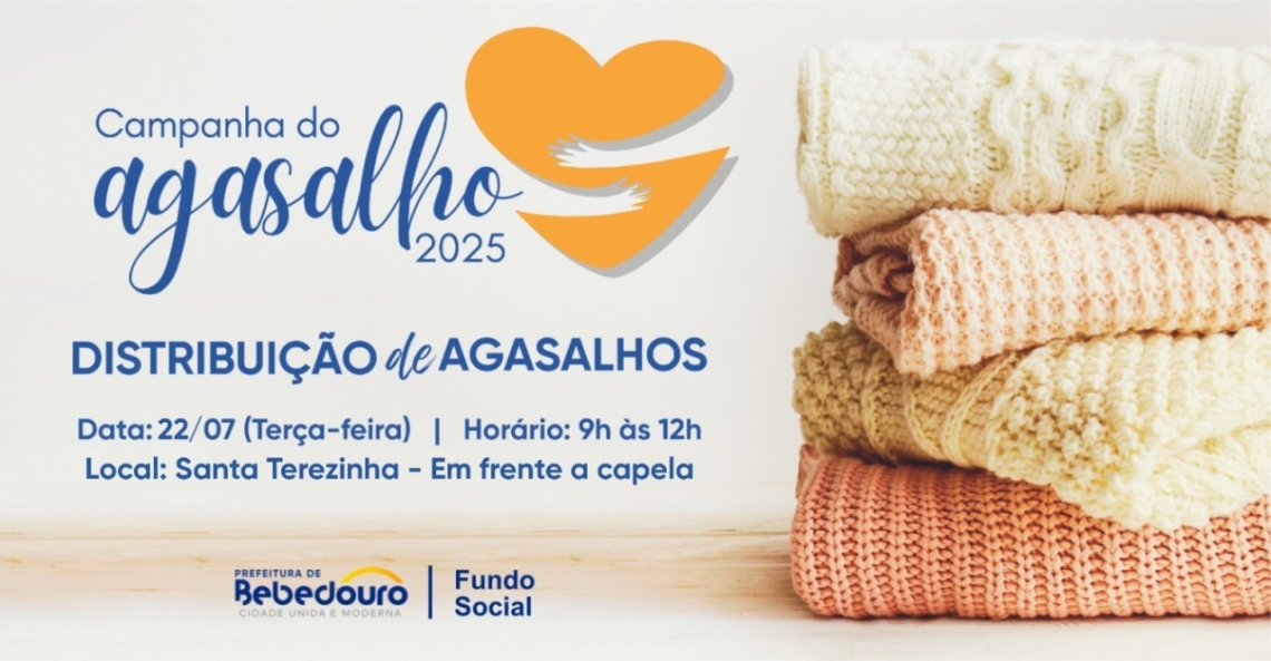 Prefeitura realizará a entrega de agasalhos e cobertores no bairro Santa Terezinha