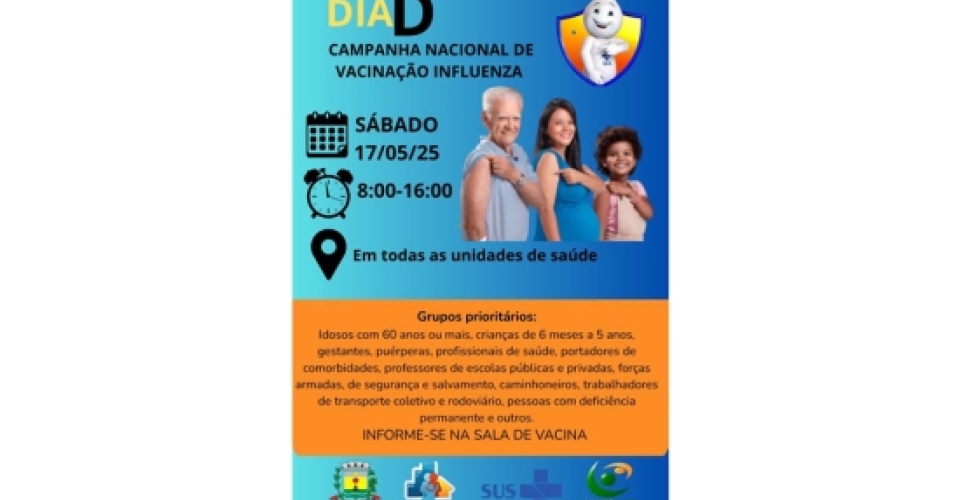 Vigilância Epidemiológica realizará o "Dia D" da Campanha Nacional de Vacinação Influenza