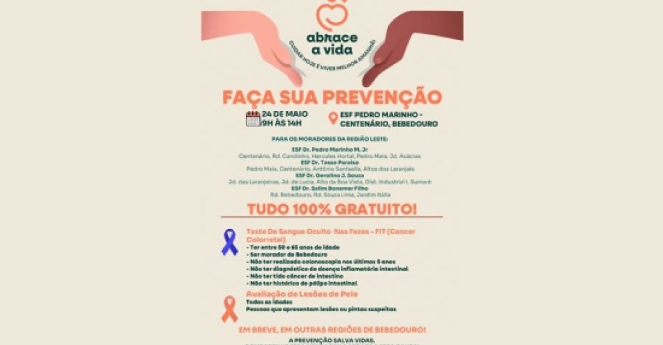 Ação de prevenção à saúde acontece no sábado (24/05)