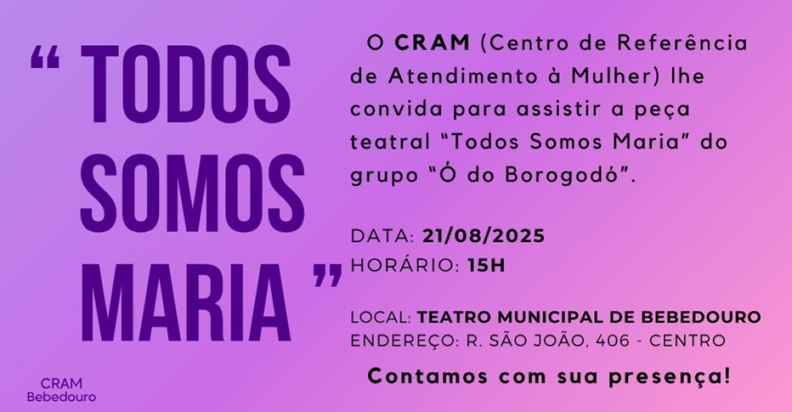 Espetáculo gratuito no Teatro Municipal: “Todos Somos Maria”