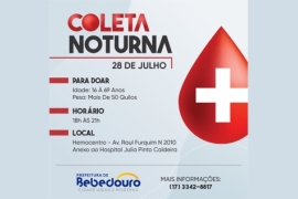 Hemocentro realizará coleta noturna na segunda 28/07