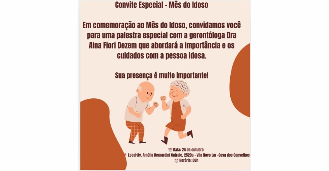 No mês do Idoso haverá palestra sobre a valorização da pessoa idosa