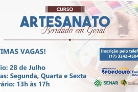 Fundo Social de Solidariedade está com inscrições abertas para o curso de Bordado em Geral